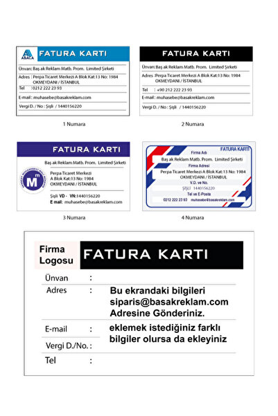BAŞAK Fatura Kartı Pvc Plastik Kart 10 Adet Çift taraflı baskı