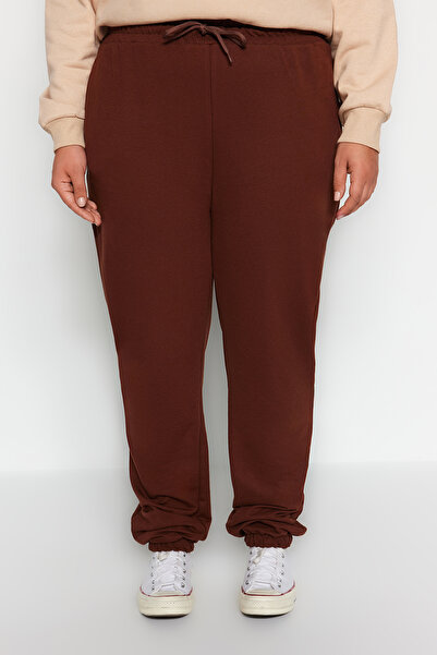 Trendyol Curve Καφέ πλεκτό Jogger Sweatpants Plus Size - Ελαστικό πόδι TBBSS22EA0065