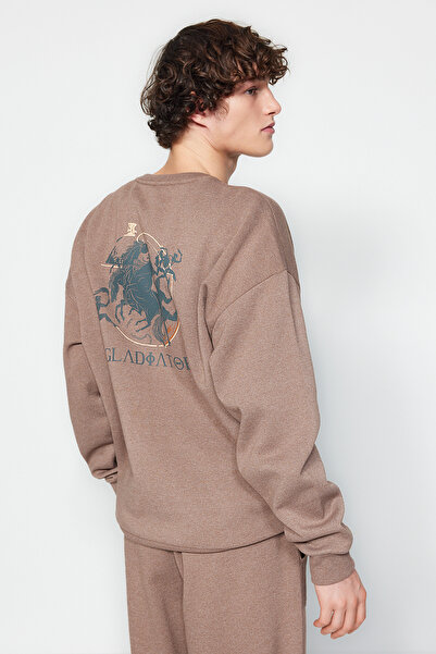 Trendyol Collection Gladiator Printed Mink Oversize Sweatshirt - TMNAW24SW00237