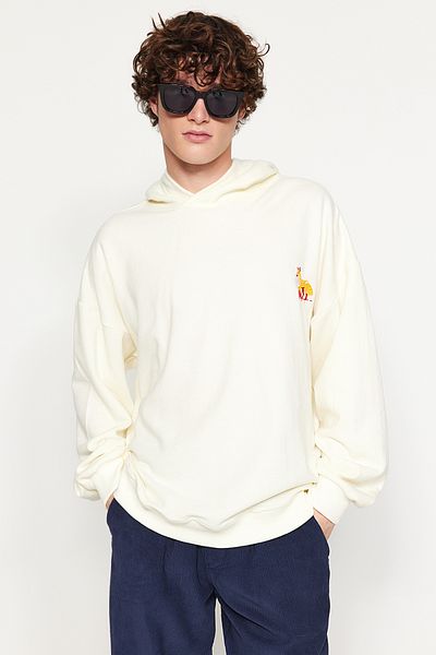 Trendyol Collection Beige Embroidered Oversize Hooded Sweatshirt - Tmnaw24Sw00071