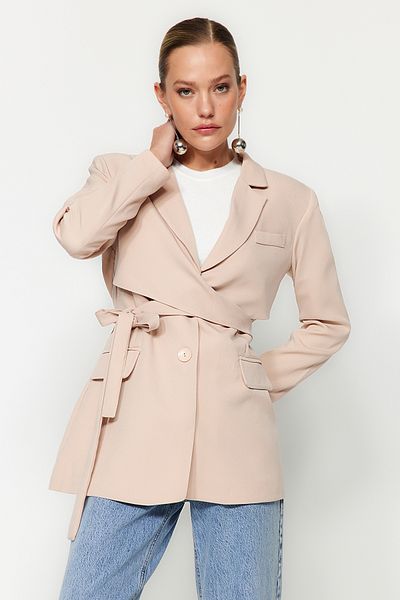 Trendyol Collection Gewebte Blazerjacke mit normalem Futter in Stein TWOAW21CE0320