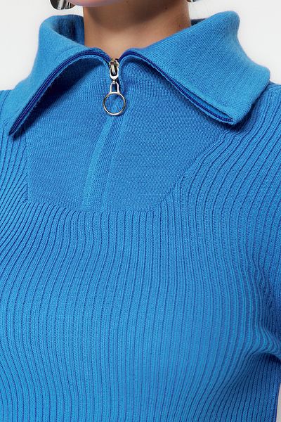 Trendyol Collection Pulover de tricotaj cu fermoar detaliat albastru TWOAW24KZ01208