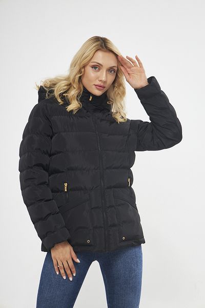DYNAMO Schwarze Pufferjacke für Damen mit abnehmbarer Kapuze 5014