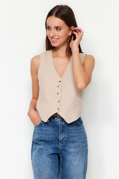 Trendyol Collection Steinfarbene, gewebte Weste mit Knöpfen TWOAW24YE00093