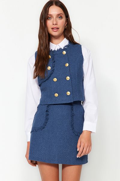 Trendyol Collection Mini tkaná sukně z Indigo střapce TWOAW24ET00204