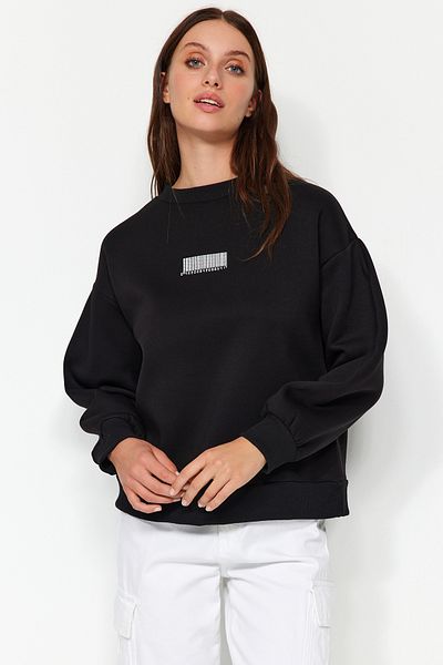 Trendyol Collection Black Basic Printed Thick Fleece Knitted Sweatshirt TWOAW22SW1864