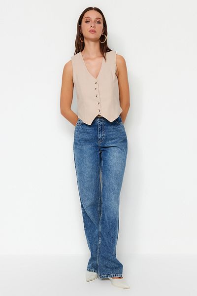 Trendyol Collection Steinfarbene, gewebte Weste mit Knöpfen TWOAW24YE00093