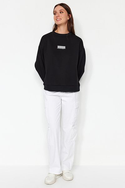 Trendyol Collection Black Basic Printed Thick Fleece Knitted Sweatshirt TWOAW22SW1864