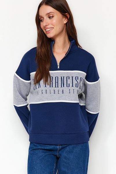 Trendyol Collection Navy Basic nyomott vastag polár belső kötött pulóver TWOAW23SW00117