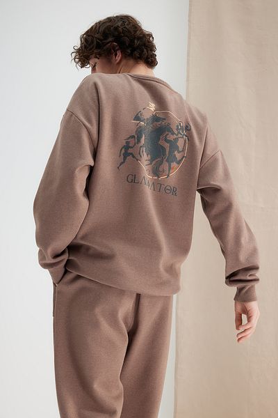 Trendyol Collection Gladiator Printed Mink Oversize Sweatshirt - TMNAW24SW00237