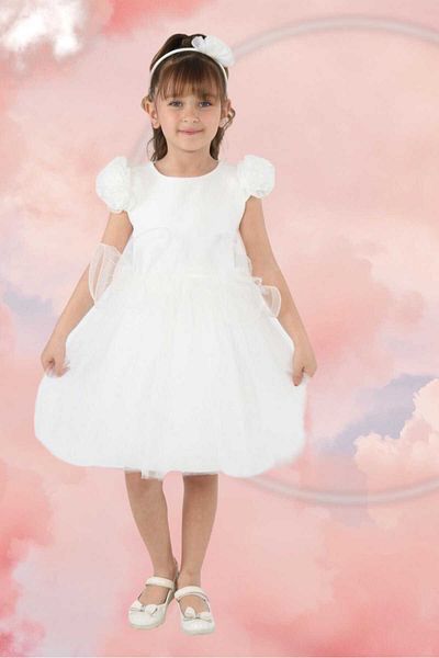 ÇocukYoluKids Sleeve Rose Detailed Evening Dress A1111111112004