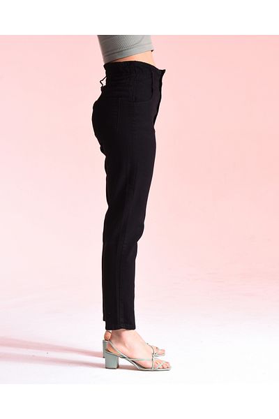 SHEVEGA Black High Waist Women's Elastic Waist Double Button Mom Jean Pants