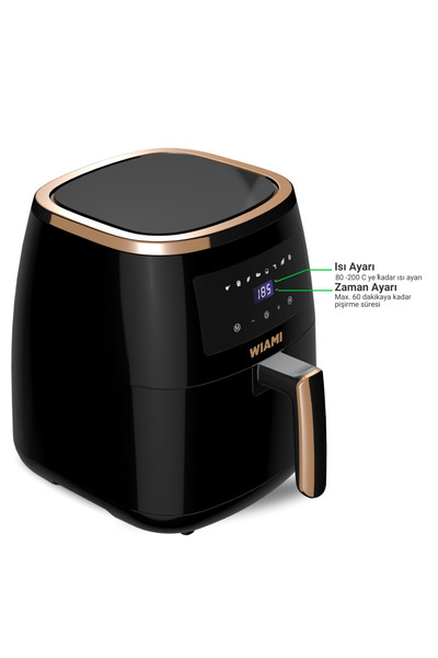 WİAMi Wiami Air Fryer 5 Litre – Akıllı Yağsız Fritöz, Dijital Dokunmatik Ekranlı, Siyah