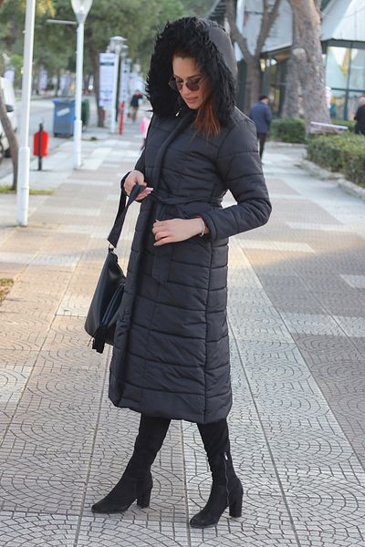 Bershka puffer jacket in longer length in black online