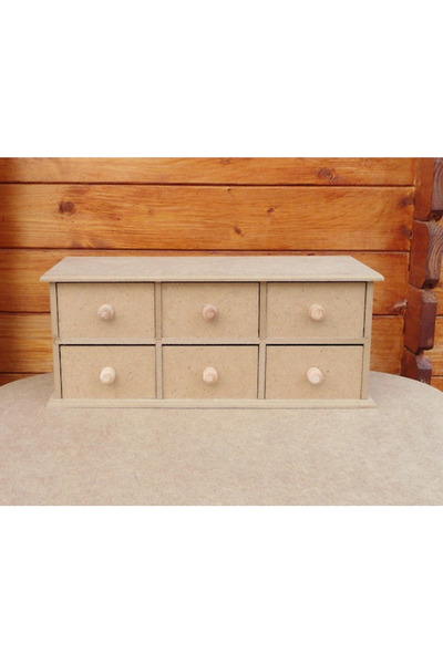 SELENA Ham Ahşap 6 Çekmeceli Kutu 6'lı Yatay Mücevher Kutusu