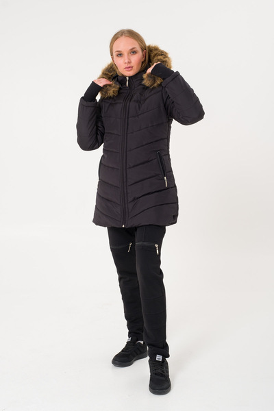 Mothermood Kışlık Eldivenli Kapüşonu Kürklü Kadın Şişme Mont