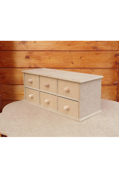 SELENA Ham Ahşap 6 Çekmeceli Kutu 6'lı Yatay Mücevher Kutusu