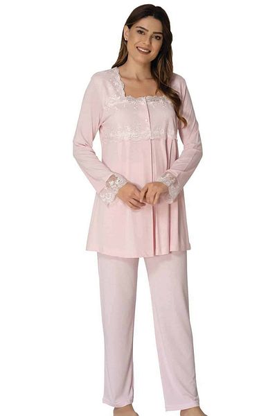 BLACKMORE Women's Powder Lace Long Sleeve Maternity Pajama Set
