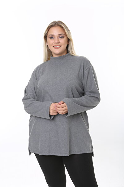 ESPİNA Women's Large Size Soft Quality Slit Turtleneck Tunic