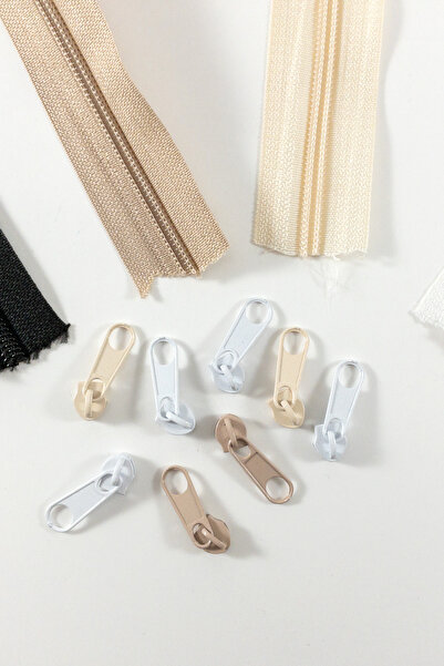 döşemeliks Bej Fermuar - Yastık Yorgan fermuarı - 10 Metre, 10 Başlık