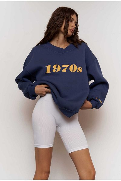 MAİ COLLECTİON Mcllctn 1970-es évek indigó túlméretes uniszex pulóver
