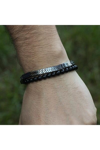 Zuk Collection Hematite Stone Natural Stone Bracelet 2 Pieces