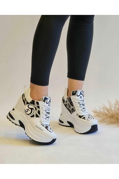 nuaA Toc ascuns 10 cm Talpă înaltă cu model leopard Pantofi sport damă Fashion 5 Alb