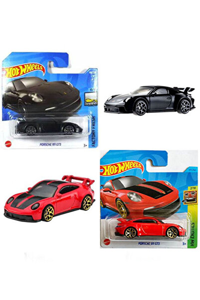 HOT WHEELS - مجموعة سيارات بورش 911 GT3 باللونين الأسود والأحمر (1:64)