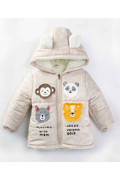 Midimod Gold 1-5 Years Thick Fleece Inside Animal Patterned Boy's Coat