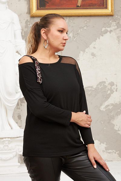 RMG Black Plus Size Blouse with Shoulder Detail