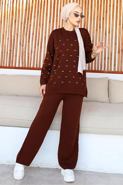 benguen 23006 Embossed Knitwear Suit Brown