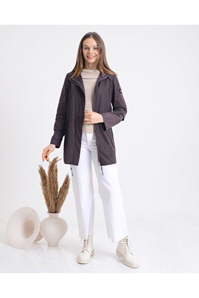 Trenç Fermuar Kapamalı Kadın Trençkot