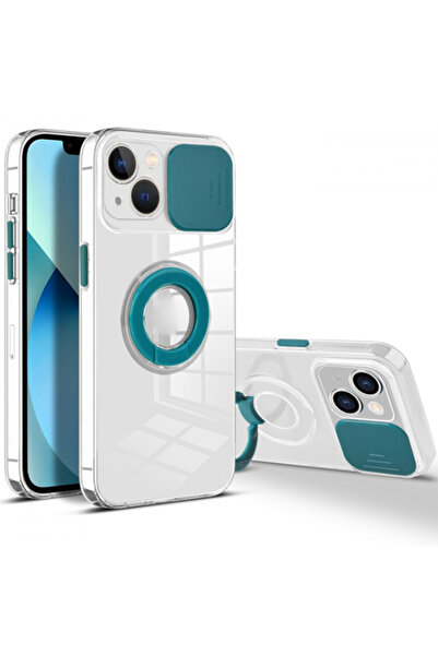 Ally Iphone 13 Mini 5.4inç Kılıf Sürgülü Kamera Lens Korumalı Yüzük Standlı S...