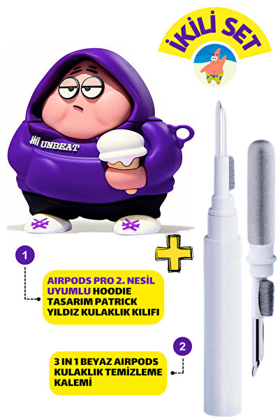 EWEC Pro 2. Nesil Uyumlu Hoodie Patrick Yıldız Kılıf ve Beyaz 3'ü 1 Arada Kul...