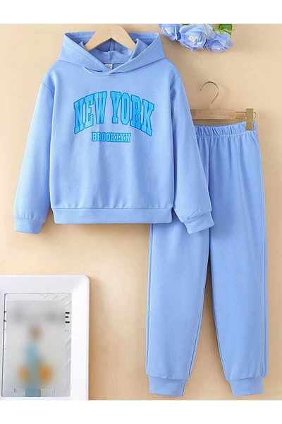 AFROGİYİM Set de trening oversize cu glugă cu imprimeu New York pentru damă