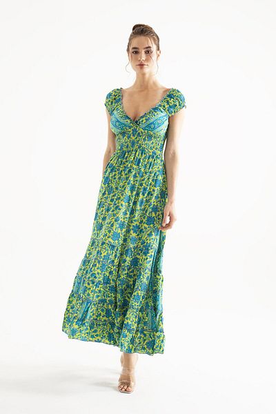 ASUDAN WATERMELON SLEEVE REFLATED REA LEMON SILK DRESS