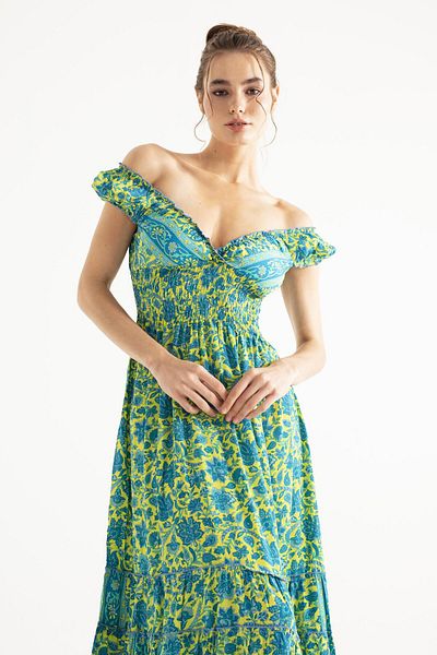 ASUDAN WATERMELON SLEEVE REFLATED REA LEMON SILK DRESS