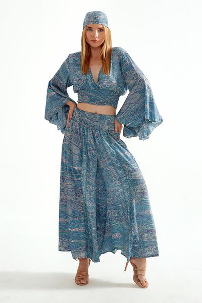 ASUDAN Gathered Silk Trouser Skirt