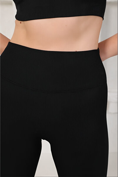 CATSPY طماق مضلعة سوداء، طماق نسائية يومية رياضية مخططة عالية الخصر مضلعة