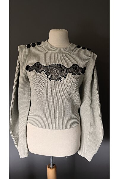 Kübra Tekin Dantel İşlemeli Triko Kazak