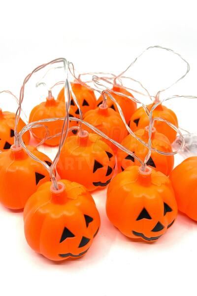 Huzur Party Store Balkabağı Led Işık Karışık Renkli 12 Kabaklı 220 Cm Pilli Halloween Cadılar Bayramı Dekor Süsü