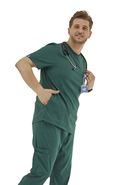 Wio Uniform Ceres- Erkek Likralı Yeşil Doktor Hemşire Cerrahi Üniforma Üst