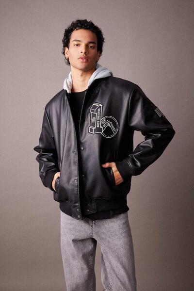 DeFacto Oversize Fit Hooded Bomber Faux Leather παλτό