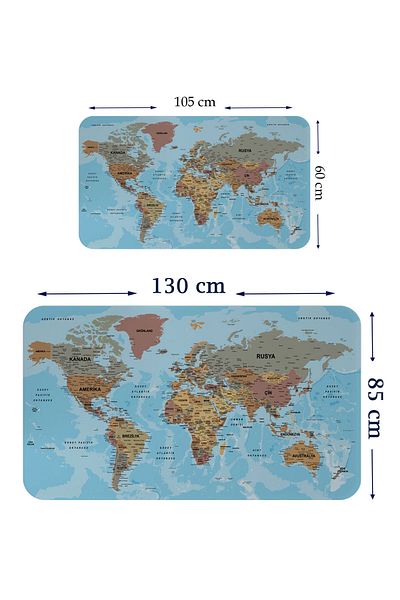 Sen Ve Moda Turkish Educational World Map Atlas Sticker - Country and Capital Ocean Detailed, Decorative Wall 3849