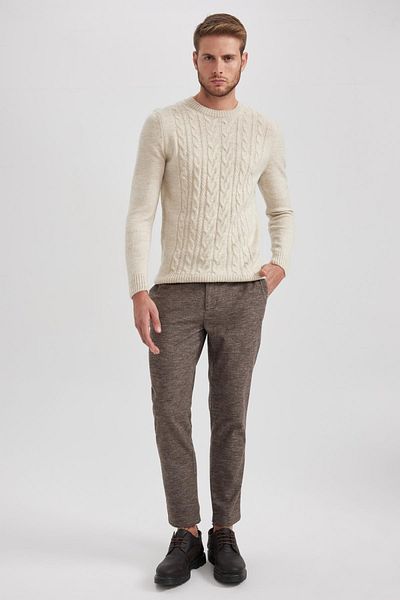 DeFacto Standard Fit Regular Cut Hair Braided Crew Neck Knitwear Sweater A9516Ax23Wn