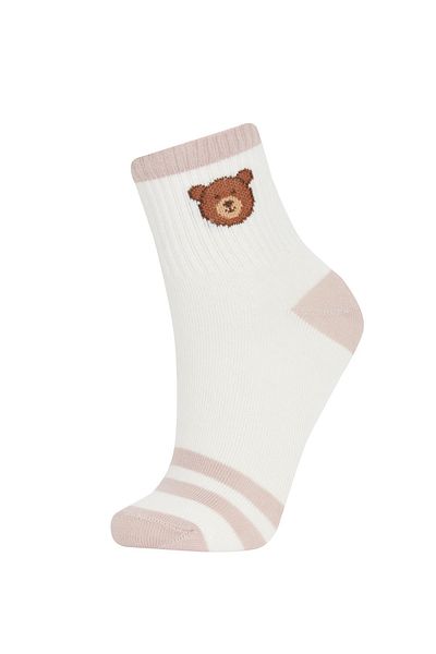 DeFacto 3-teilige Baumwollsocken mit Teddybär-Muster für Damen