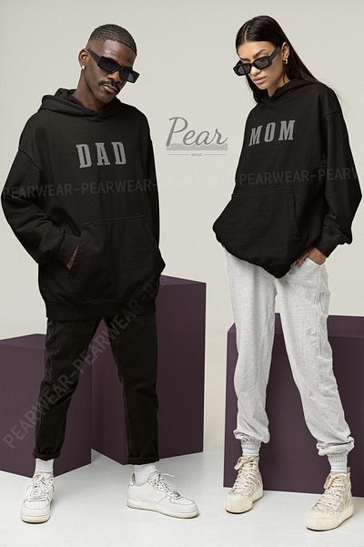 Pear Wear Φούτερ με στάμπα MOM DAD για ζευγάρια Mother Father Φούτερ Unisex Oversize Lover Team Hoodie