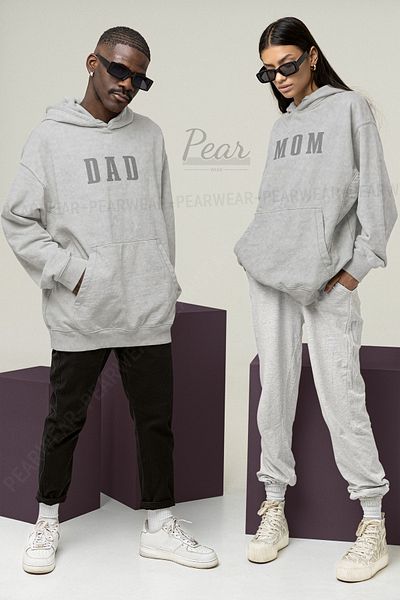 Pear Wear Φούτερ με στάμπα MOM DAD για ζευγάρια Mother Father Φούτερ Unisex Oversize Lover Team Hoodie