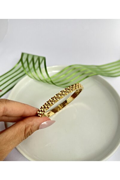 Gess Rolex Model Paslanmaz Kararmaz Çelik Üzeri Altın Kaplama Kelepçe(19 CM)