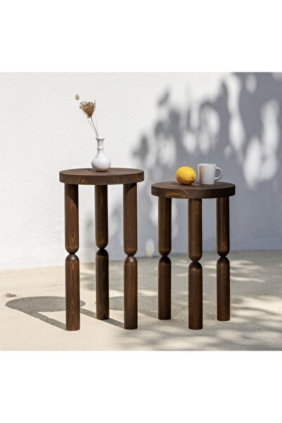 ASELYA HOME Minimalist Ahşap 2’li Set Mantar Yan Sehpa Modern Fiskos / Çiçekl...